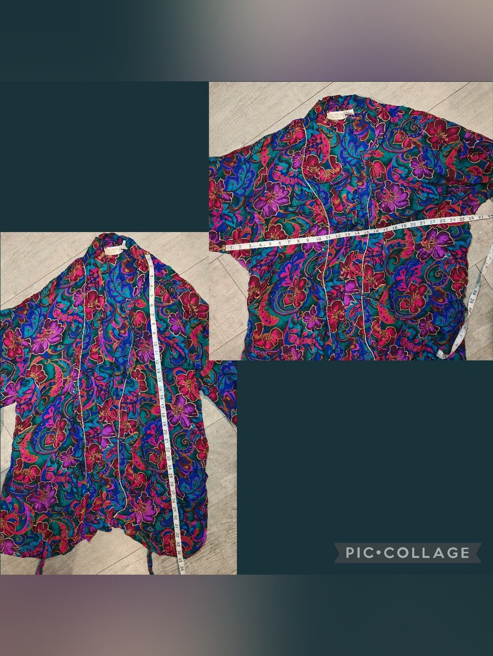 👑 VTG 80s Victoria’s Secret Gold Label Jewel Tone Floral SILK Kimono Robe 👑 - Picture 5 of 6